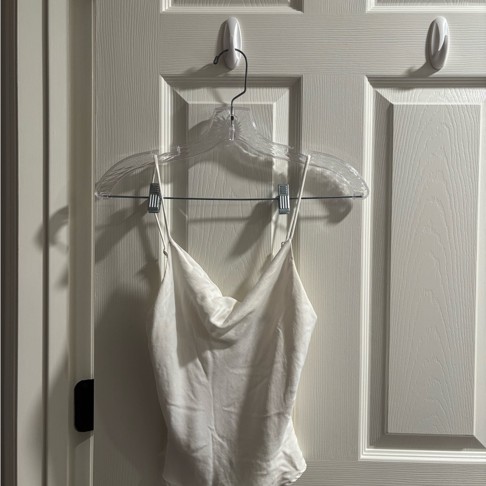 Zara White Fitted Cowlneck Blouse